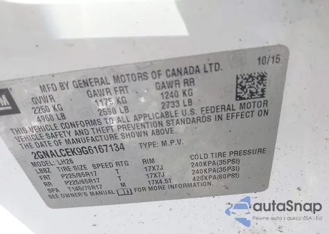 2016 Chevrolet Equinox Lt from USA, damaged, VIN 2GNALCEK9G6167134